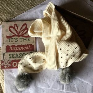 BETSEY JOHNSON POM POM SCARF WITH JEWEL ACCENTS